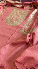 Peach Winter Suit Set with Aari Work in Pashmina Wool - Masakalee