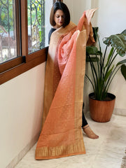 Peach Woven Banarasi Dupatta in Tissue - Masakalee
