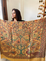 Peach Woven Zari Pashmina Shawl with Kaani Design Border & Pallu - Masakalee