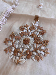 Peachish Beige Suit Set with Sequin ad Knot handwork in Mul Chanderi - Masakalee