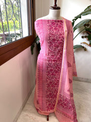 Peachish Pink Handblock Printed Suit Set in Mul Cotton - Masakalee