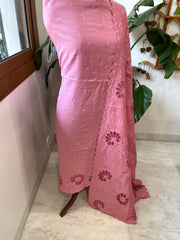 Peachish Pink Mul Chanderi Suit Set with Cut Work - Masakalee