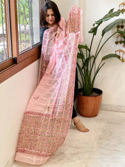 Peachish Pink Mul Cotton Handblock Printed Dupatta - Masakalee