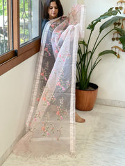 Peachish Pink Organza Dupatta with Thread Embroidery - Masakalee