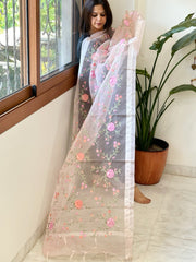 Peachish Pink Organza Dupatta with Thread Embroidery - Masakalee