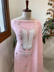 Peachish Pink Suit Set with Pearl, Cut Daana and Mukaish Handwork in Pure Mul Chanderi - Masakalee