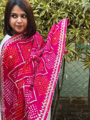 Pink Bandhani Dupatta with Gotapatti Handwork in Pure Silk - Masakalee