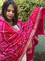 Pink Bandhani Dupatta with Gotapatti Handwork in Pure Silk - Masakalee