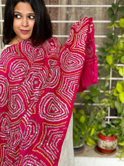 Pink Bandhani Dupatta with Gotapatti Handwork in Pure Silk - Masakalee