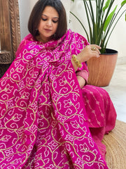 Pink Bandhani Dupatta with Gotapatti Handwork in Pure Silk - Masakalee