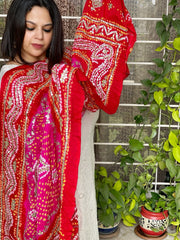 Pink Bandhani Dupatta with Gotapatti Handwork in Pure Silk - Masakalee