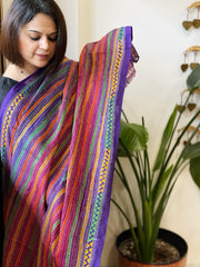 Pink, Blue Handmade Kantha Dupatta in Silk - Masakalee
