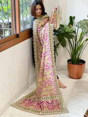 Pink Chinon Dupatta with Aari Embroidery - Masakalee