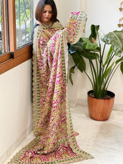 Pink Chinon Dupatta with Aari Embroidery - Masakalee