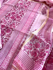 Pink Handblock Printed Suit Set in Mul Cotton - Masakalee