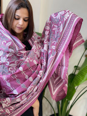 Pink Handmade Nakshi Kantha Dupatta in Pure Silk - Masakalee