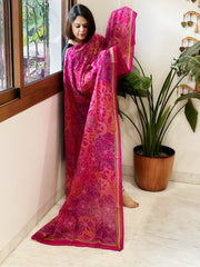 Pink Handmade Reverse Nakshi Kantha Dupatta in Silk - Masakalee