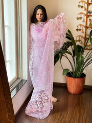 Pink Handwoven Jamdani Dupatta in Pure Muslin - Masakalee