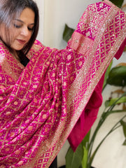 Pink Handwoven NeemZari Bareek Bandhani with Sequin, Dabka Handwork in Pure Georgette - Masakalee