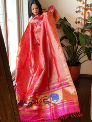 Pink Handwoven Paithani Dupatta in Pure Silk - Masakalee