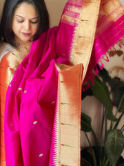 Pink Handwoven Paithani Dupatta in Pure Silk - Masakalee