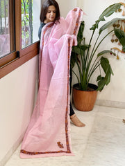 Pink Kota Cotton Dupatta with Kantha Hand Embroidery - Masakalee