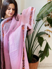 Pink Kota Cotton Dupatta with Kantha Hand Embroidery - Masakalee