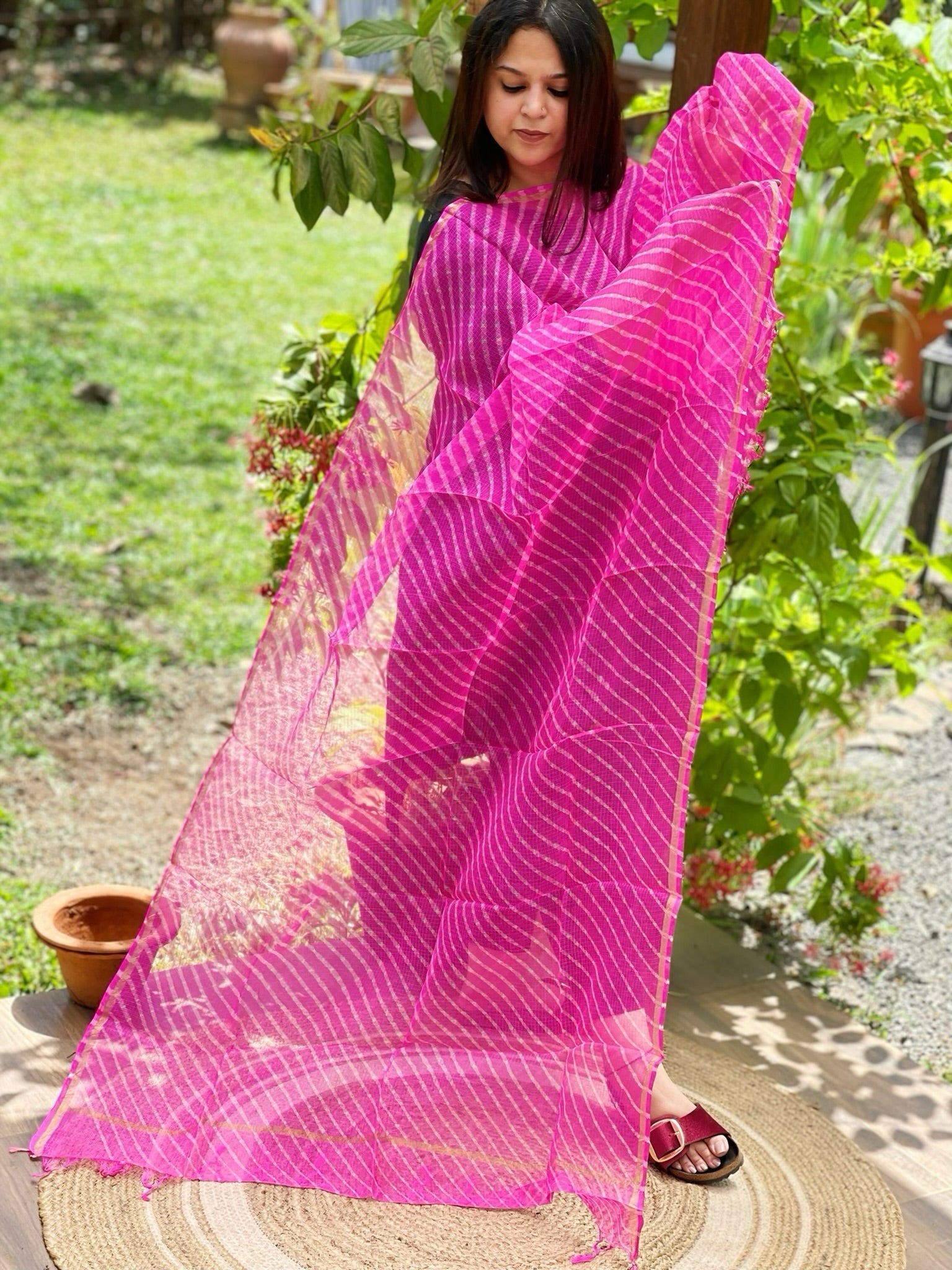 Pink Kota Silk Leheriya Dupatta - Masakalee