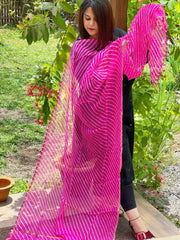 Pink Kota Silk Leheriya Dupatta - Masakalee