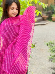 Pink Kota Silk Leheriya Dupatta - Masakalee