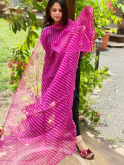 Pink Kota Silk Leheriya Dupatta - Masakalee