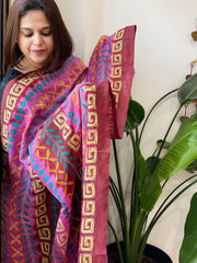 Pink, Maroon Handmade Kantha Dupatta in Silk - Masakalee