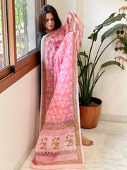 Pink Mul Cotton Handblock Printed Dupatta - Masakalee