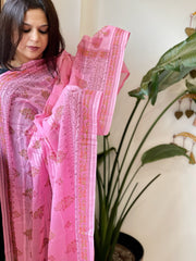 Pink Mul Cotton Handblock Printed Dupatta - Masakalee