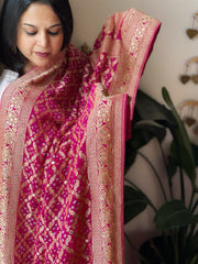 Pink Neemzari Bandhani Dupatta with Mukaish Handwork in Georgette - Masakalee
