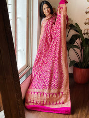 Pink Neemzari Bandhani Dupatta with Mukaish Handwork in Georgette - Masakalee