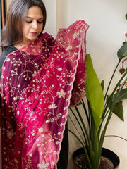 Pink Net Dupatta with Sequin and Cut Daana Embroidery - Masakalee
