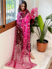 Pink Net Dupatta with Sequin and Cut Daana Embroidery - Masakalee