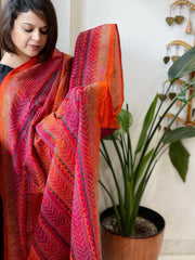 Pink, Orange Handmade Kantha Dupatta in Silk - Masakalee