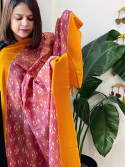 Pink, Orange Handwoven Ikat Dupatta in Cotton - Masakalee