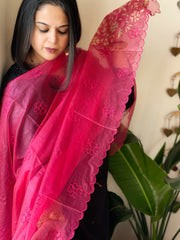 Pink Organza dupatta with Applique Work - Masakalee