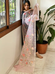 Pink Organza Dupatta with Thread Embroidery - Masakalee