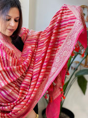 Pink, Peach Handwoven Banarasi Rangkhat Dupatta in Pure Georgette - Masakalee