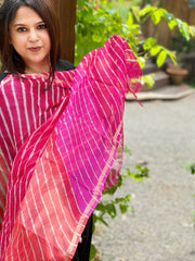 Pink Peach Kota Silk Leheriya Dupatta - Masakalee