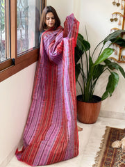 Pink, Red Handmade Kantha Dupatta in Silk - Masakalee