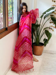 Pink, Red Kota Silk Leheriya Dupatta - Masakalee