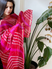 Pink, Red Kota Silk Leheriya Dupatta - Masakalee