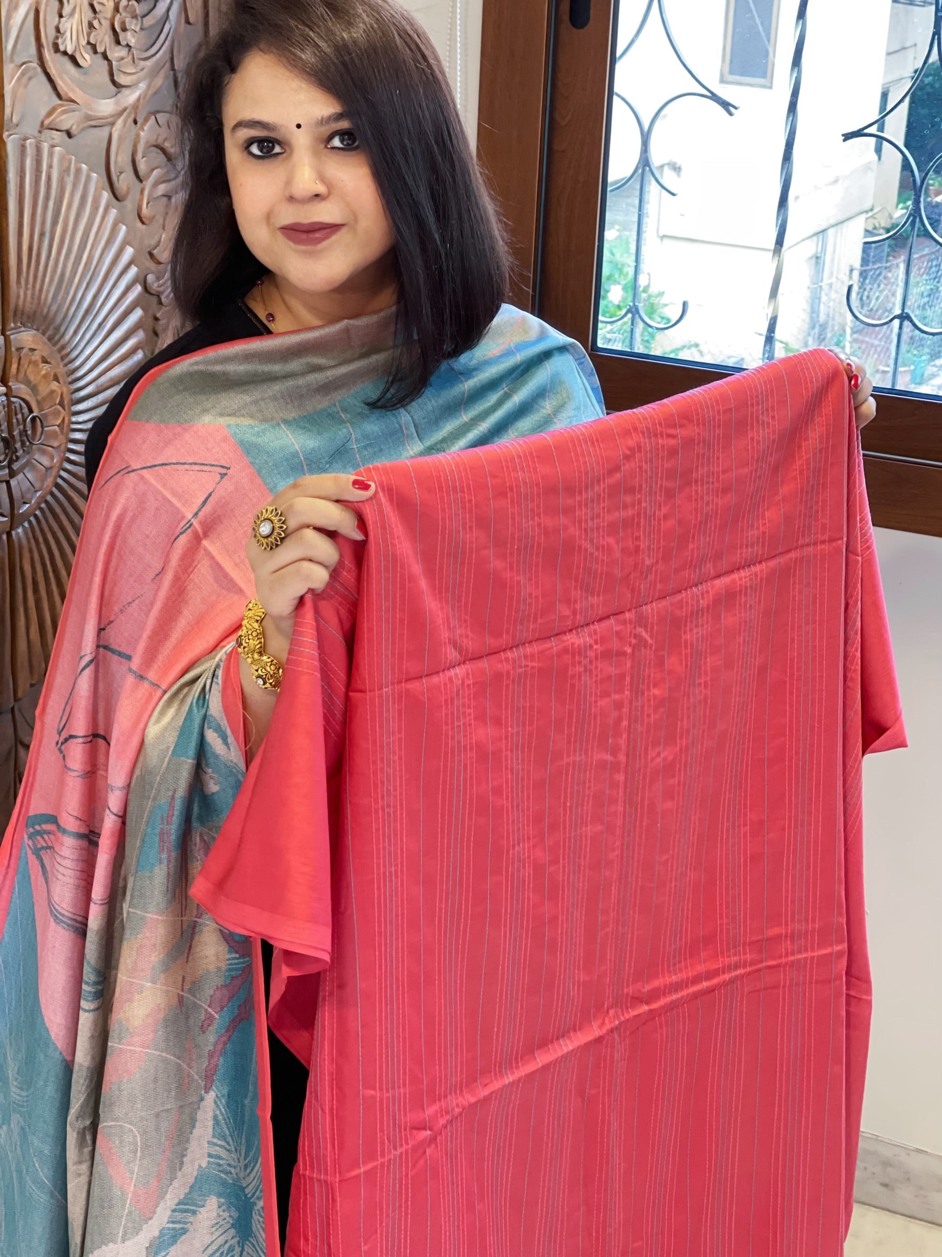 Pink Suit Set with Kantha Stitch Work on Glazed Cotton - Masakalee