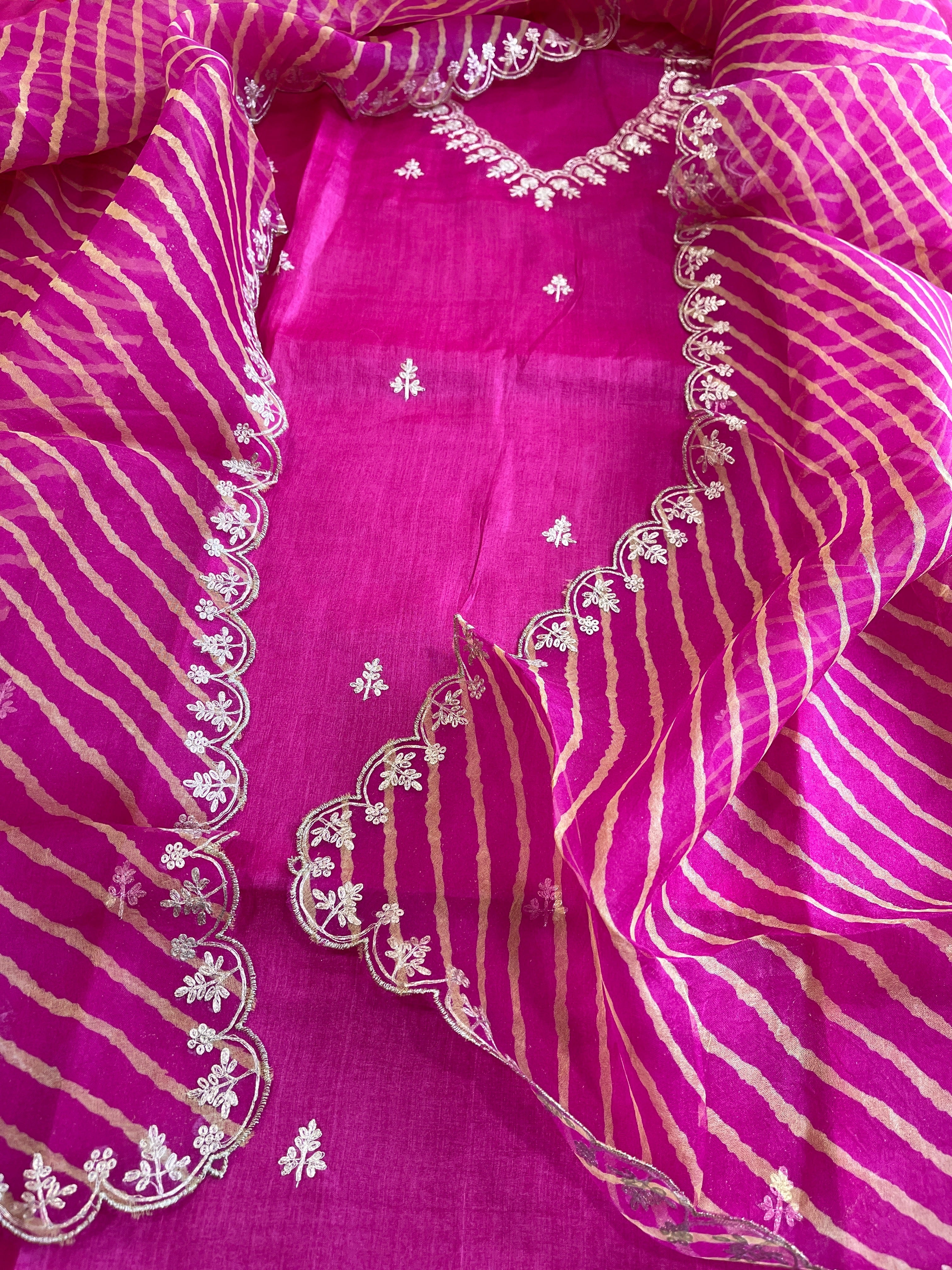 Pink Suit Set with Pitta Work in Pure Tussar Silk - Masakalee