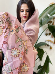 Pink Tissue Organza Dupatta with Handpainted Applique Work - Masakalee